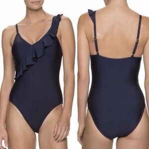 Draper James x Helen Jon Ruffle One Piece Navy Blue Swimsuit Womens Large
